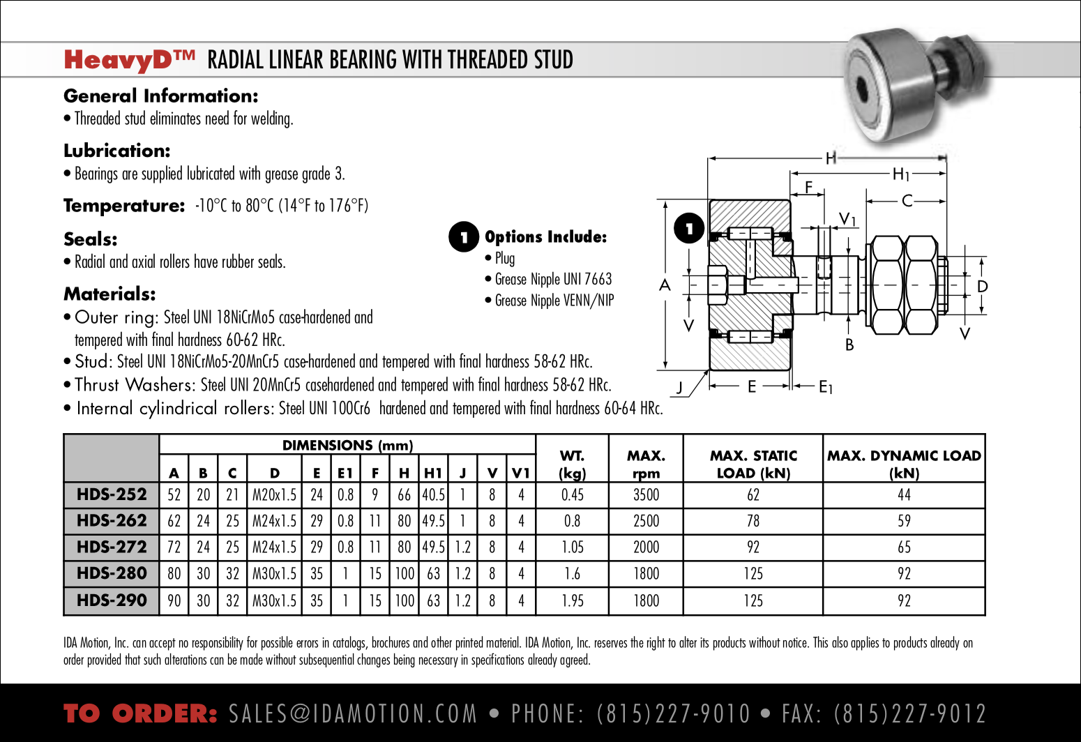 Radial Roller Bearing with Threaded Stud